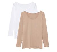 Channo T-Shirt Interna da Donna a Manica Lunga, Senza Cuciture Tinta Unita - Confezione da 2, Bianco/Visone, L/XL
