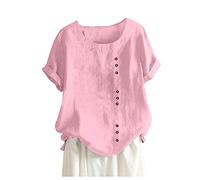 Chanpning Blusa Donna Elegante Taglie Forti Tinta Unita Camicetta da Donna in Cotone Larghi Basic Top con Bottoni in Tinta Manica Corta Lavoro Camicetta Donna Scollata per Lavoro Ufficio da Sera