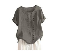 Chanpning Blusa Donna Elegante Taglie Forti Tinta Unita Camicetta da Donna in Cotone Larghi Basic Top con Bottoni in Tinta Manica Corta Lavoro Camicetta Donna Scollata per Lavoro Ufficio da Sera