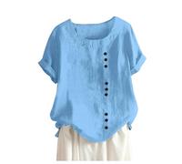 Chanpning Blusa Donna Elegante Taglie Forti Tinta Unita Camicetta da Donna in Cotone Larghi Basic Top con Bottoni in Tinta Manica Corta Lavoro Camicetta Donna Scollata per Lavoro Ufficio da Sera