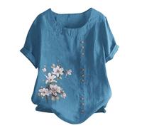 Chanpning Camicia Donna Elegante Manica Corta in Cotone Basic Top Estiva Larghi Camicetta con Bottoni sul Colletto Tinta Unita Classica Camicetta Donna Scollatura Profonda per Lavoro Ufficio da Sera