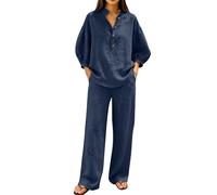 Chanpning Completo Donna Lino Elegante 2 Pezzi Pantalone Lungo Estivo Tuta Elegante Tinta Unita Completo Casual Curvy Set Estiva Completi Leggera Comodi Tute Per L’estate Mare Maniche 3/4 Palestra