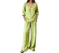 Chanpning Tuta Donna Completa Di Lino 2 Pezzi Pantalone Lungo Estivo Completo Elegante Comodi Tuta Casual Curvy Completi Estiva Set Leggera Maniche 3/4 Tute Mare Per L’estate Tinta Unita Palestra