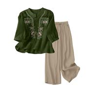 Chanpning Tuta Lino Donna Completa 2 Pezzi Pantalone Lungo Estivo Completo Elegante Maniche 3/4 Tuta Casual Curvy Tute Estiva Completi Leggera Larghi Set Casa Mare Taglie Forti Drop Shoulder