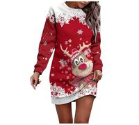 Chanpning Vestiti Natale da Donna Felpa con Stampa Renna Abito Casual da per Autunno E Inverno Autunno Tasca Maniche Lunghe Felpa Cappuccio alla Maglione Natale Sweatshirt Festivi Natalizi Eleganti