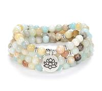 Chanting Mala Prayer Beads 108 Bracciale collana per meditazione con piccolo ciondolo fiore di loto (amazzonite (Amazonite))