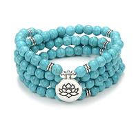 Chanting Mala Prayer Beads 108 Bracciale collana per meditazione con piccolo ciondolo fiore di loto (Turchese verde (Green Turquoise))