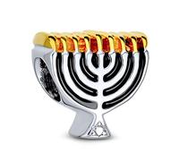 Chanukah Menorah Hanukkah Festival Of Lights Charm Bead Per Donne Bicolore Placcato Oro 14K .925 Argento Adatto A Bracciale Europeo