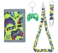Chanumetal Portmonee - Portmonee per bambini con cordino, mini console da gioco, con chiusura lampo, pieghevole, tripla borsa per bambini, per ragazzi e ragazze, verde, geldtasche, casual