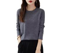 Chanyarn Donna 100% Lana Merino Maglie Termiche Maglietta Girocollo Manica Lunga Viaggio Escursionismo T-Shirt Termiche Base Layer (Grey,M)