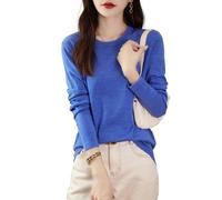 Chanyarn Donna 100% Lana Merino Maglie Termiche Maglietta Girocollo Manica Lunga Viaggio Escursionismo T-Shirt Termiche Base Layer (Blue,XL)