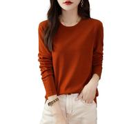 Chanyarn Donna 100% Lana Merino Maglie Termiche Maglietta Girocollo Manica Lunga Viaggio Escursionismo T-Shirt Termiche Base Layer (Red,L)