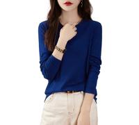 Chanyarn Donna 100% Lana Merino Maglie Termiche Maglietta Girocollo Manica Lunga Viaggio Escursionismo T-Shirt Termiche Base Layer (Navy Blue,S)