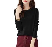 Chanyarn Donna 100% Lana Merino Maglie Termiche Maglietta Girocollo Manica Lunga Viaggio Escursionismo T-Shirt Termiche Base Layer (Black,S)