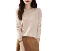 Chanyarn Donna 100% Lana Merino Maglie Termiche Maglietta Girocollo Manica Lunga Viaggio Escursionismo T-Shirt Termiche Base Layer (Beige,XL)