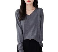 Chanyarn Donna 100% Lana Merino Maglie Termiche Maglietta Scollo a V Manica Lunga Viaggio Escursionismo T-Shirt Termiche Base Layer (Grey,XL)