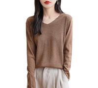 Chanyarn Donna 100% Lana Merino Maglie Termiche Maglietta Scollo a V Manica Lunga Viaggio Escursionismo T-Shirt Termiche Base Layer (Caramel,S)