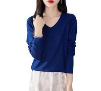 Chanyarn Donna 100% Lana Merino Maglie Termiche Maglietta Scollo a V Manica Lunga Viaggio Escursionismo T-Shirt Termiche Base Layer (Navy Blue,XL)