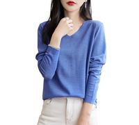 Chanyarn Donna 100% Lana Merino Maglie Termiche Maglietta Scollo a V Manica Lunga Viaggio Escursionismo T-Shirt Termiche Base Layer (Blue,S)