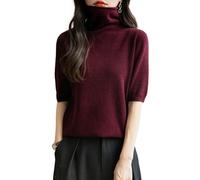 Chanyarn Donna 100% Lana Merino Manica Corta Maglione 2025 Primavera Estate Inverno Casual Dolcevita Senza Cuciture Maglia Maglione (Dark Red,L)
