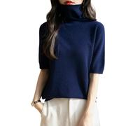 Chanyarn Donna 100% Lana Merino Manica Corta Maglione 2025 Primavera Estate Inverno Casual Dolcevita Senza Cuciture Maglia Maglione (Navy Blue,L)