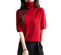 Chanyarn Donna 100% Lana Merino Manica Corta Maglione 2025 Primavera Estate Inverno Casual Dolcevita Senza Cuciture Maglia Maglione (Red,M)