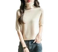 Chanyarn Donna 100% Lana Merino Manica Corta Maglione 2025 Primavera Estate Inverno Casual Dolcevita Senza Cuciture Maglia Maglione (Beige,L)