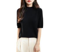 Chanyarn Donna 100% Lana Merino Manica Corta Maglione 2025 Primavera Estate Inverno Morbido Collo a Lupetto Senza Cuciture Maglia Maglione (Black,L)