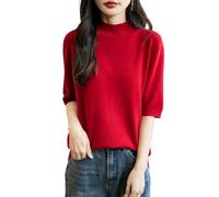 Chanyarn Donna 100% Lana Merino Manica Corta Maglione 2025 Primavera Estate Inverno Morbido Collo a Lupetto Senza Cuciture Maglia Maglione (Red,XL)