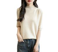 Chanyarn Donna 100% Lana Merino Manica Corta Maglione 2025 Primavera Estate Inverno Morbido Collo a Lupetto Senza Cuciture Maglia Maglione (Beige,XL)
