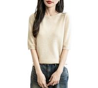 Chanyarn Donna 100% Lana Merino Manica Corta Maglione 2025 Primavera Estate Inverno Morbido Girocollo Senza Cuciture Maglia Maglione (Beige,M)