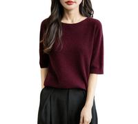 Chanyarn Donna 100% Lana Merino Manica Corta Maglione 2025 Primavera Estate Inverno Morbido Girocollo Senza Cuciture Maglia Maglione (Dark Red,S)