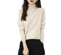 Chanyarn Maglione da Donna 100% Lana Merino Collo Alto 2025 Casual a Maniche Lunghe Senza Cuciture Maglia Maglione (Beige,S)
