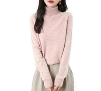 Chanyarn Maglione da Donna 100% Lana Merino Collo Alto 2025 Casual a Maniche Lunghe Senza Cuciture Maglia Maglione (Pink,L)