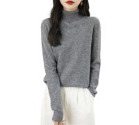 Chanyarn Maglione da Donna 100% Lana Merino Collo Alto 2025 Casual a Maniche Lunghe Senza Cuciture Maglia Maglione (Grey,S)