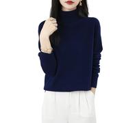 Chanyarn Maglione da Donna 100% Lana Merino Collo Alto 2025 Casual a Maniche Lunghe Senza Cuciture Maglia Maglione (Navy Blue,S)