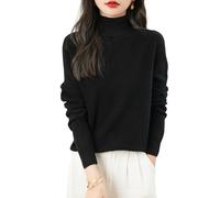 Chanyarn Maglione da Donna 100% Lana Merino Collo Alto 2025 Casual a Maniche Lunghe Senza Cuciture Maglia Maglione (Black,S)