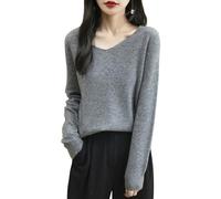 Chanyarn Maglione da Donna 100% Lana Merino con Scollo a V 2025 Casual a Maniche Lunghe Senza Cuciture Maglia Maglione (Grey,M)