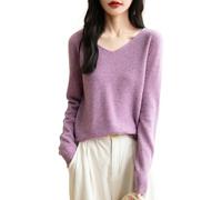 Chanyarn Maglione da Donna 100% Lana Merino con Scollo a V 2025 Casual a Maniche Lunghe Senza Cuciture Maglia Maglione (Purple,XL)