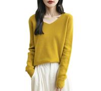 Chanyarn Maglione da Donna 100% Lana Merino con Scollo a V 2025 Casual a Maniche Lunghe Senza Cuciture Maglia Maglione (Maple Leaf,L)