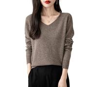Chanyarn Maglione da Donna 100% Lana Merino con Scollo a V 2025 Casual a Maniche Lunghe Senza Cuciture Maglia Maglione (Brown,M)