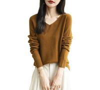 Chanyarn Maglione da Donna 100% Lana Merino con Scollo a V 2025 Casual a Maniche Lunghe Senza Cuciture Maglia Maglione (Caramel,XXL)