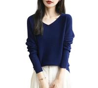 Chanyarn Maglione da Donna 100% Lana Merino con Scollo a V 2025 Casual a Maniche Lunghe Senza Cuciture Maglia Maglione (Navy Blue,L)