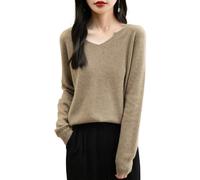 Chanyarn Maglione da Donna 100% Lana Merino con Scollo a V 2025 Casual a Maniche Lunghe Senza Cuciture Maglia Maglione (Tan,M)