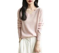 Chanyarn Maglione da Donna 100% Lana Merino con Scollo a V 2025 Casual a Maniche Lunghe Senza Cuciture Maglia Maglione (Pink,L)