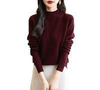 Chanyarn Maglione da Donna in 100% Lana Merino Collo Alto Demi Lavorato a Maglia Senza Cuciture a Maniche Lunghe (Dark Red,XXL)
