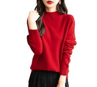 Chanyarn Maglione da Donna in 100% Lana Merino Collo Alto Demi Lavorato a Maglia Senza Cuciture a Maniche Lunghe (Red,S)