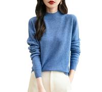 Chanyarn Maglione da Donna in 100% Lana Merino Collo Alto Demi Lavorato a Maglia Senza Cuciture a Maniche Lunghe (Star Blue,M)