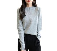 Chanyarn Maglione da Donna in 100% Lana Merino Collo Alto Demi Lavorato a Maglia Senza Cuciture a Maniche Lunghe (Light Grey,XL)