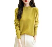 Chanyarn Maglione da Donna in 100% Lana Merino Collo Alto Demi Lavorato a Maglia Senza Cuciture a Maniche Lunghe (Mustard,M)